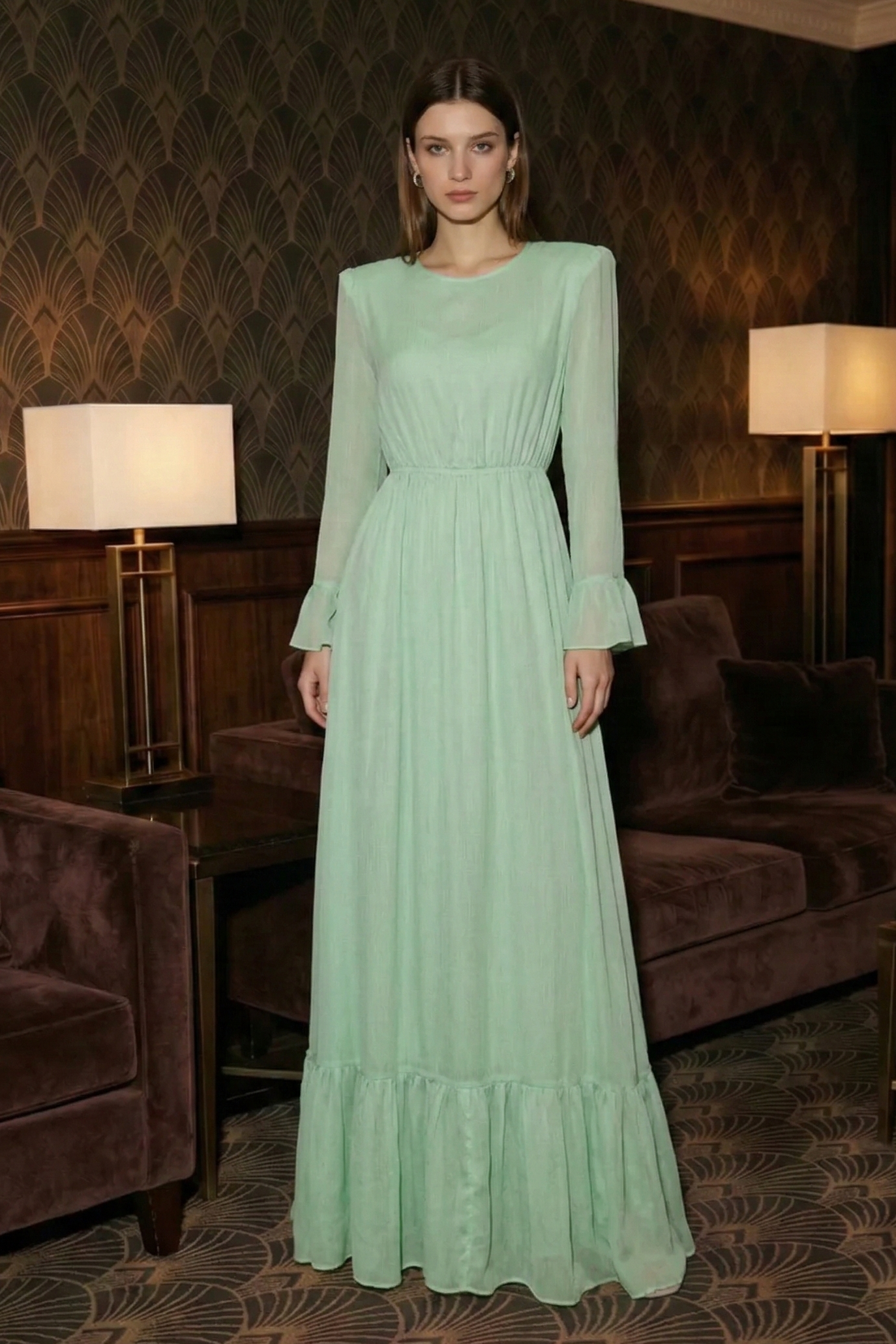 Viscose Faux Two-Piece Mint Green Dress