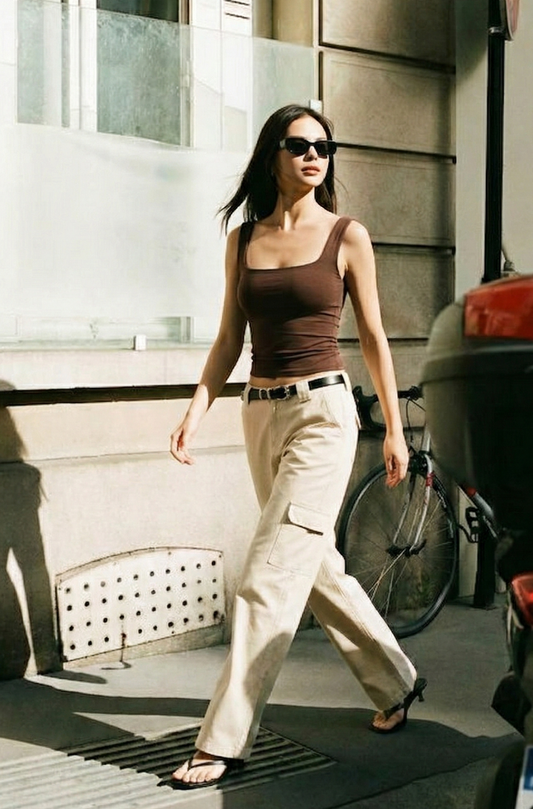 Cotton Spandex Square Neck Camisole - Slim Fit Summer Top