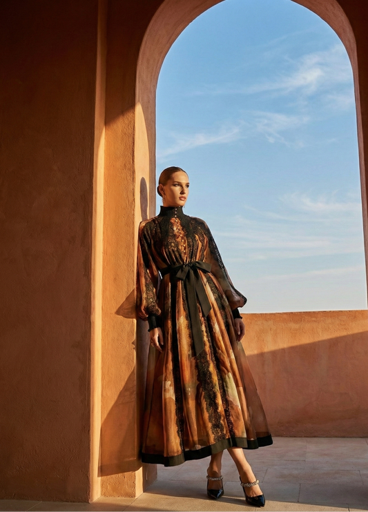 Glamorous Orange Lace Panel Midi Dress