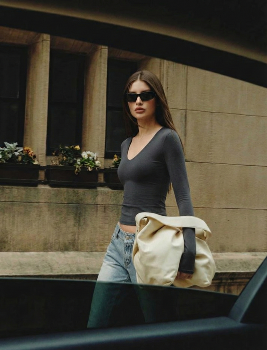 Cotton Slim Fit Long Sleeve U Collar Top