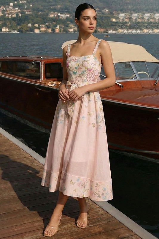Polyester Floral Print Strapless Sleeveless Dress