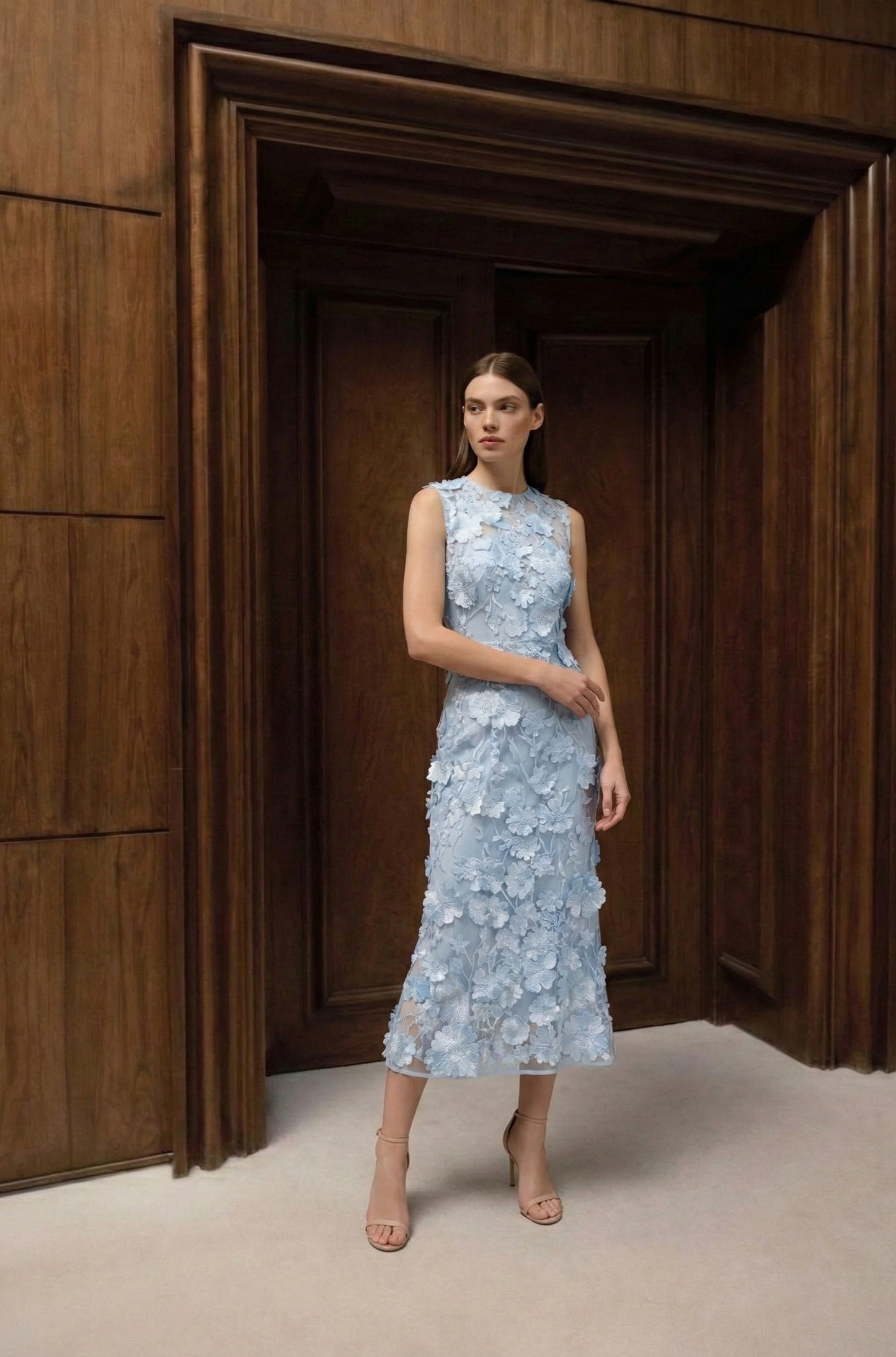 Floral Patchwork High-Waisted Dress with Three-Dimensional Design