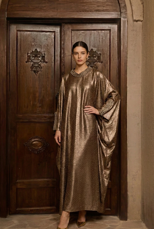 Polyester Robe-Style Dress with Rhinestone Embellishments