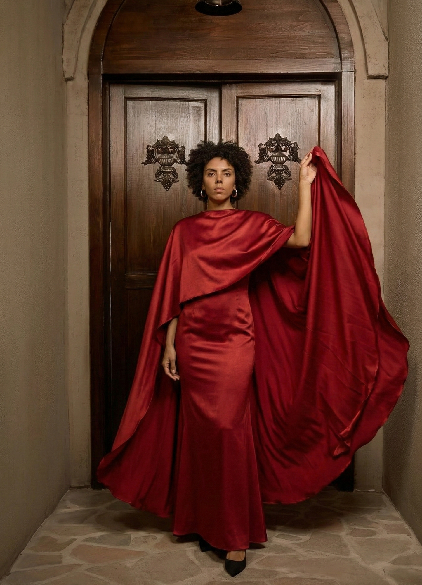 Viscose Dress with Shawl - Loose-Fitting High-Waisted Design