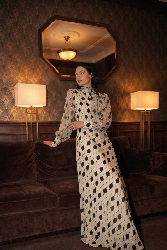 Satin Tie-Neck Dress - Elegant Long Gown