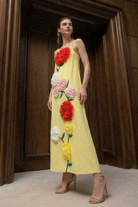 Polyester Floral Patchwork Strap Dress - Sleeveless and Slimming