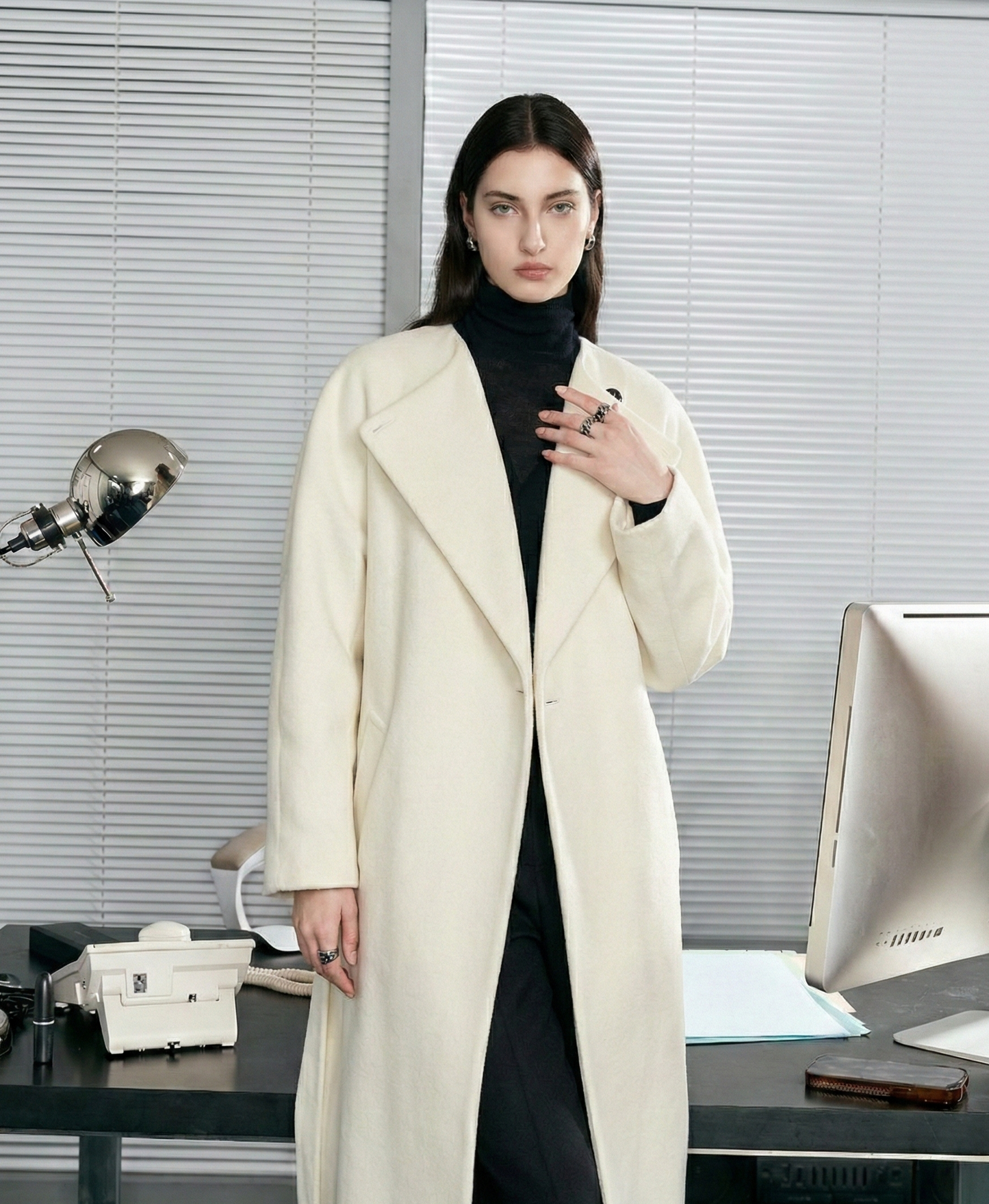 Woolen Coat - Minimalist One-Button Lace-Up Winter Long Coat