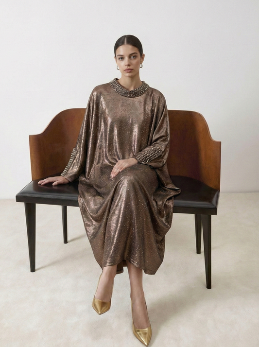 Polyester Robe-Style Dress with Rhinestone Embellishments