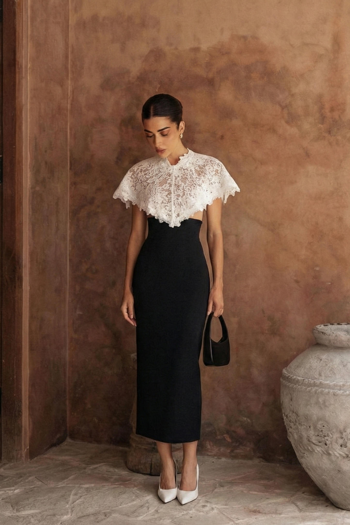 Polyester Lace Splicing Shawl Bodycon Dress