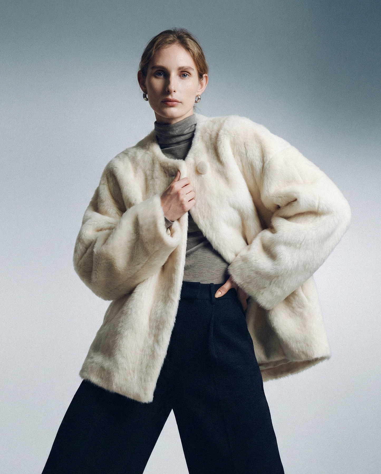 معطف صوفي - تصميم فضفاض من جهة واحدة لفصل الشتاء