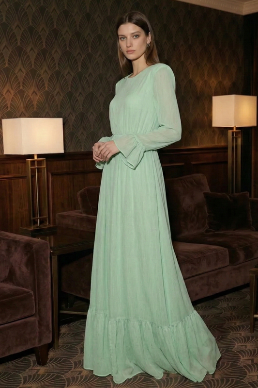 Viscose Faux Two-Piece Mint Green Dress