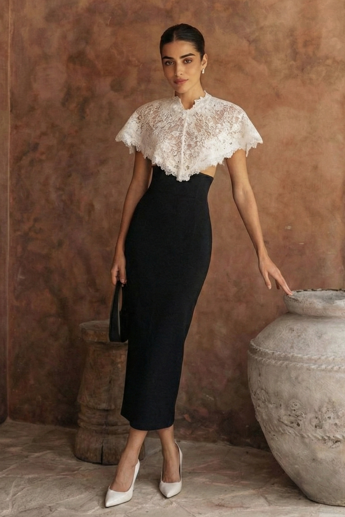 Polyester Lace Splicing Shawl Bodycon Dress