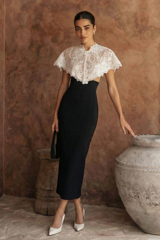 Polyester Lace Splicing Shawl Bodycon Dress