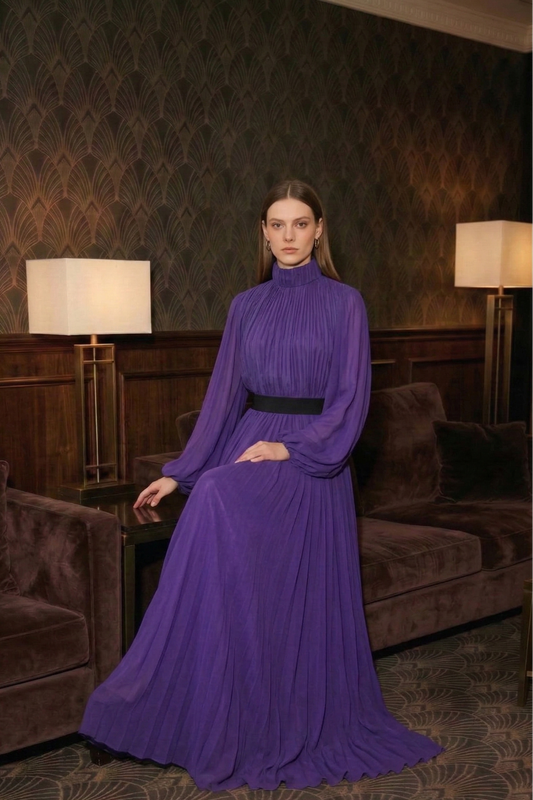 Polyester Vintage A-Line Dress with Cinched Waist