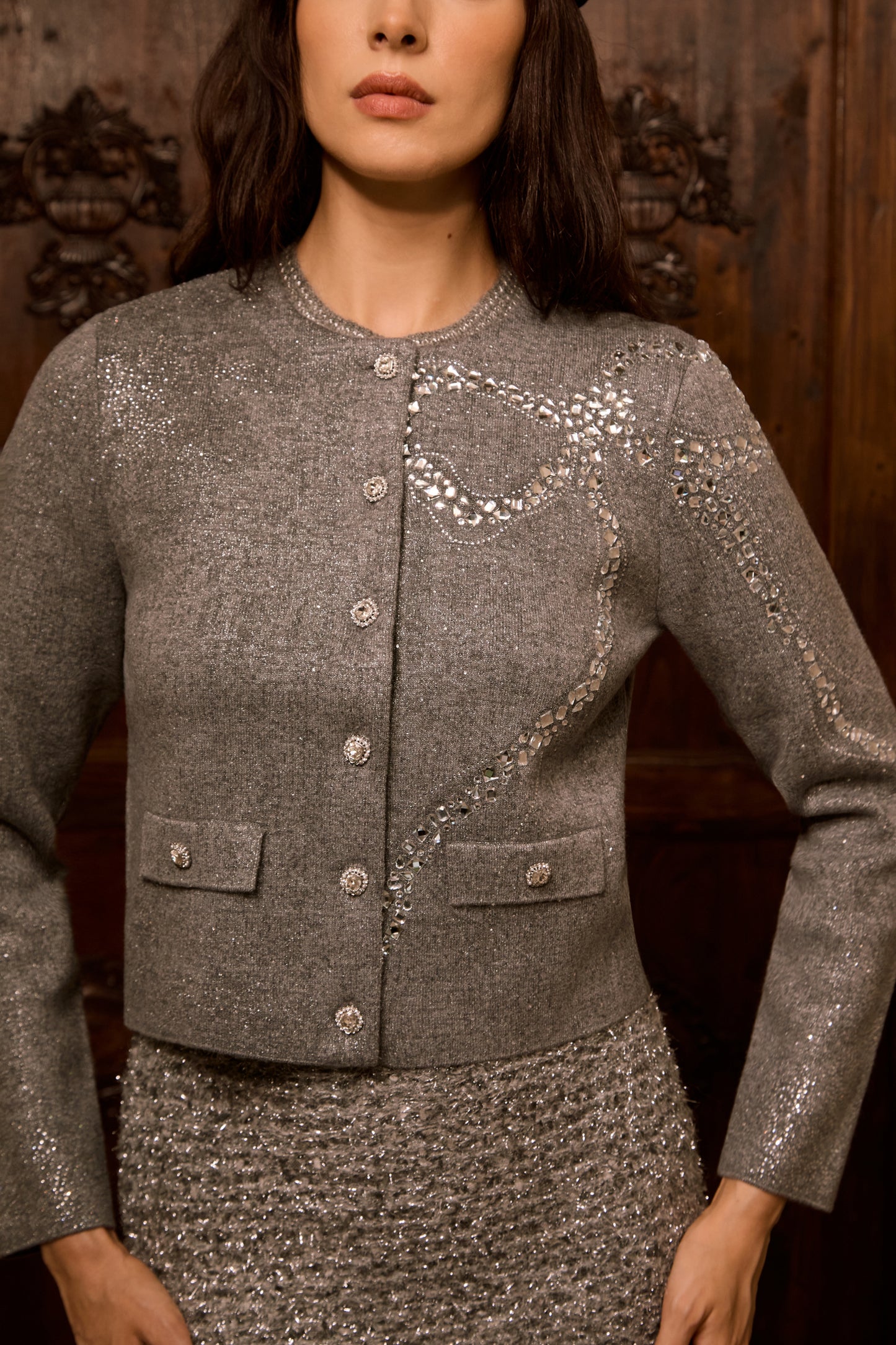 Luxurious Crystal Embellished Cashmere Jacket