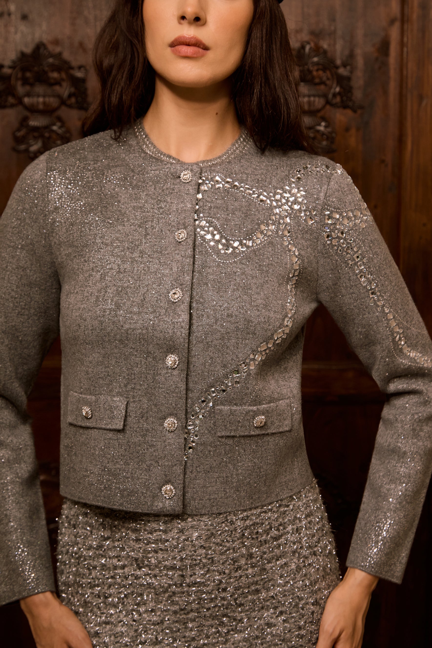 Luxurious Crystal Embellished Cashmere Jacket