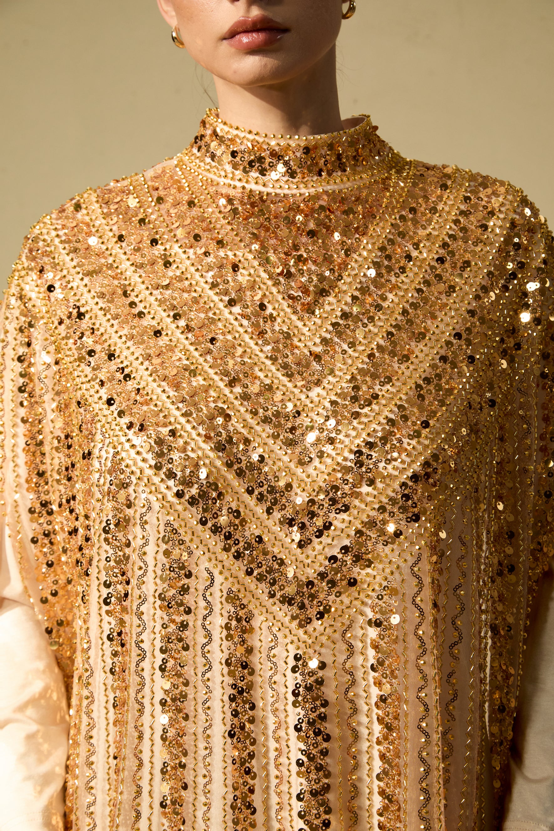 Luxury Gold Chevron Sequin Maxi Tulle Dress