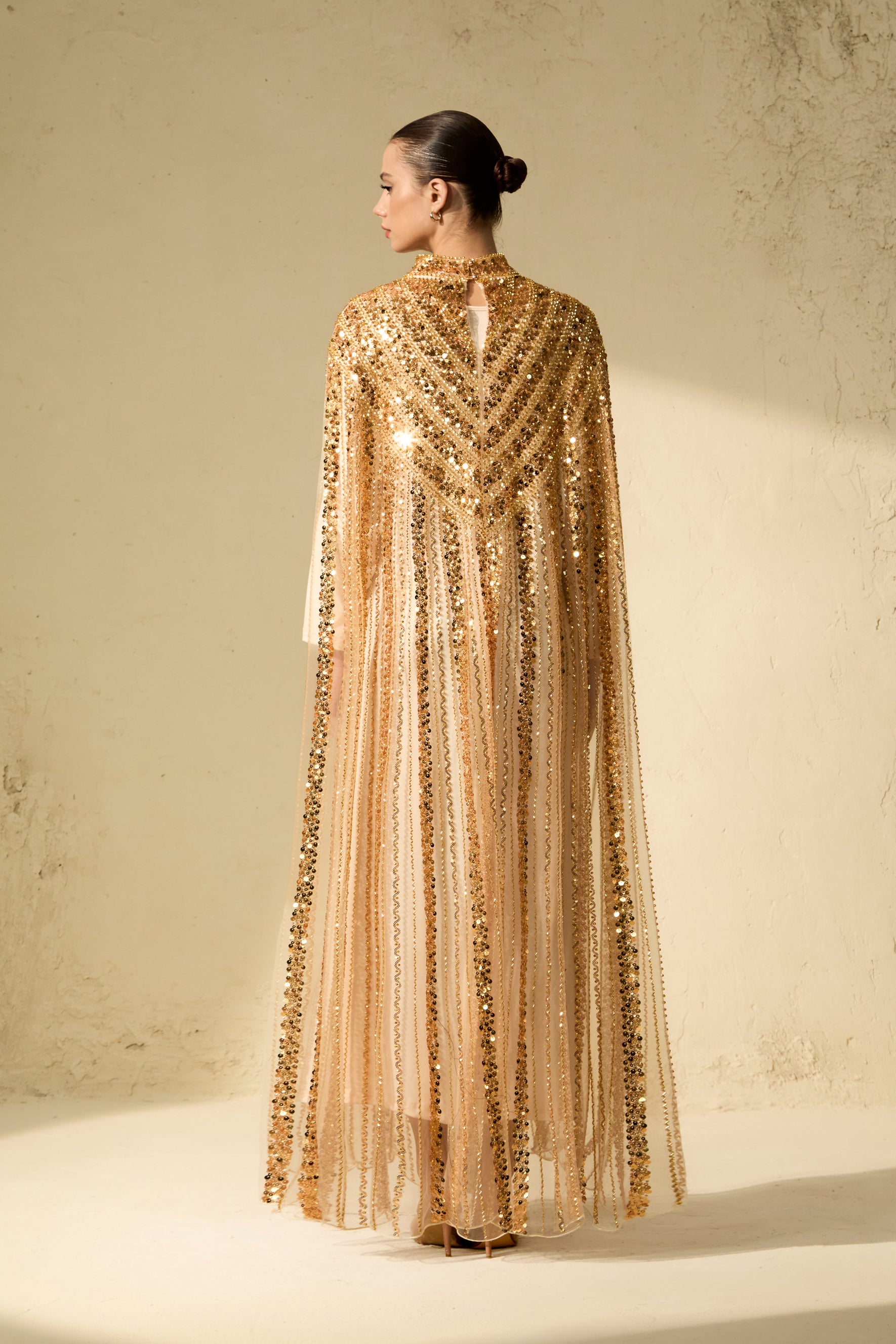Luxury Gold Chevron Sequin Maxi Tulle Dress