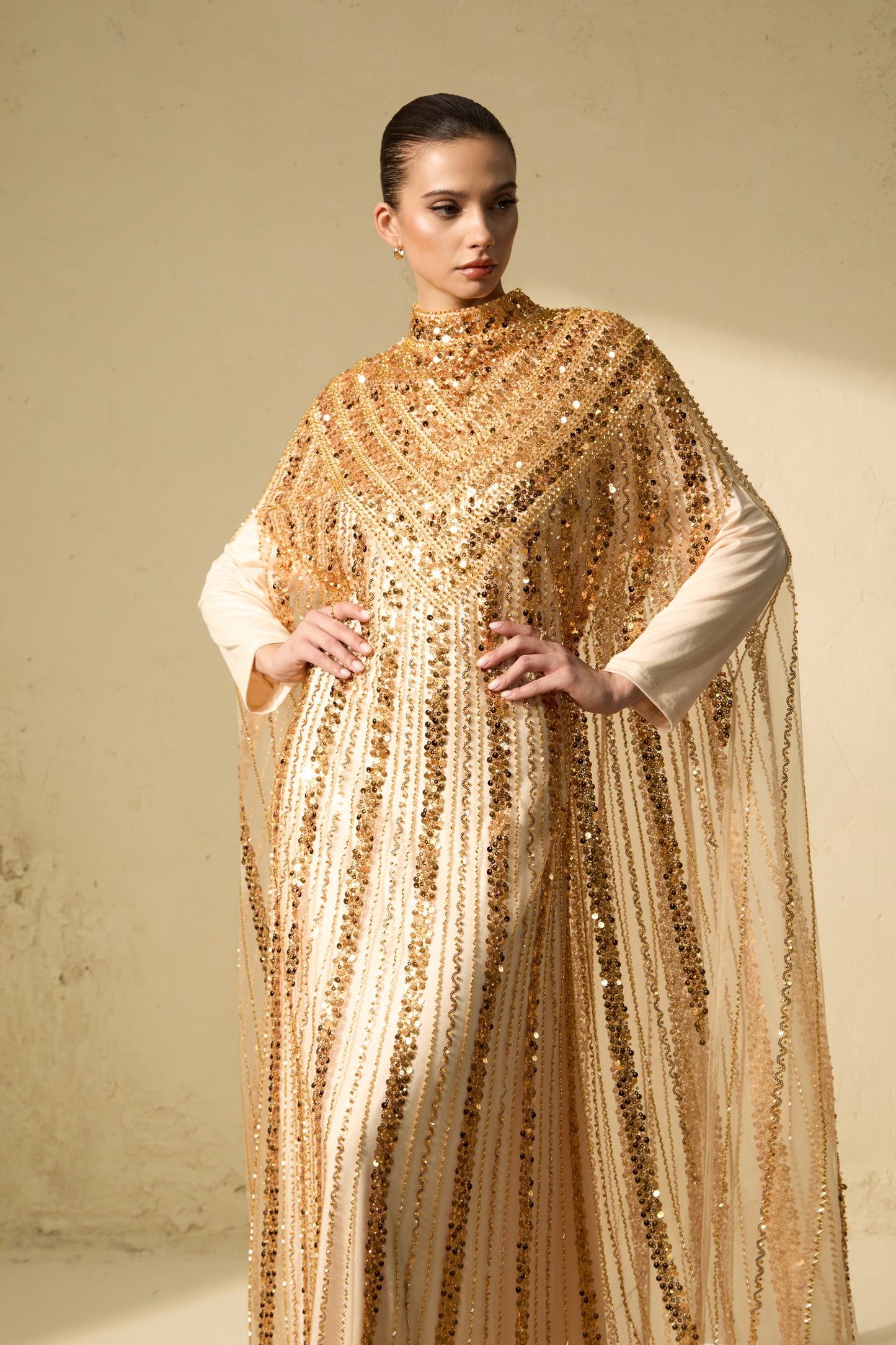 Luxury Gold Chevron Sequin Maxi Tulle Dress