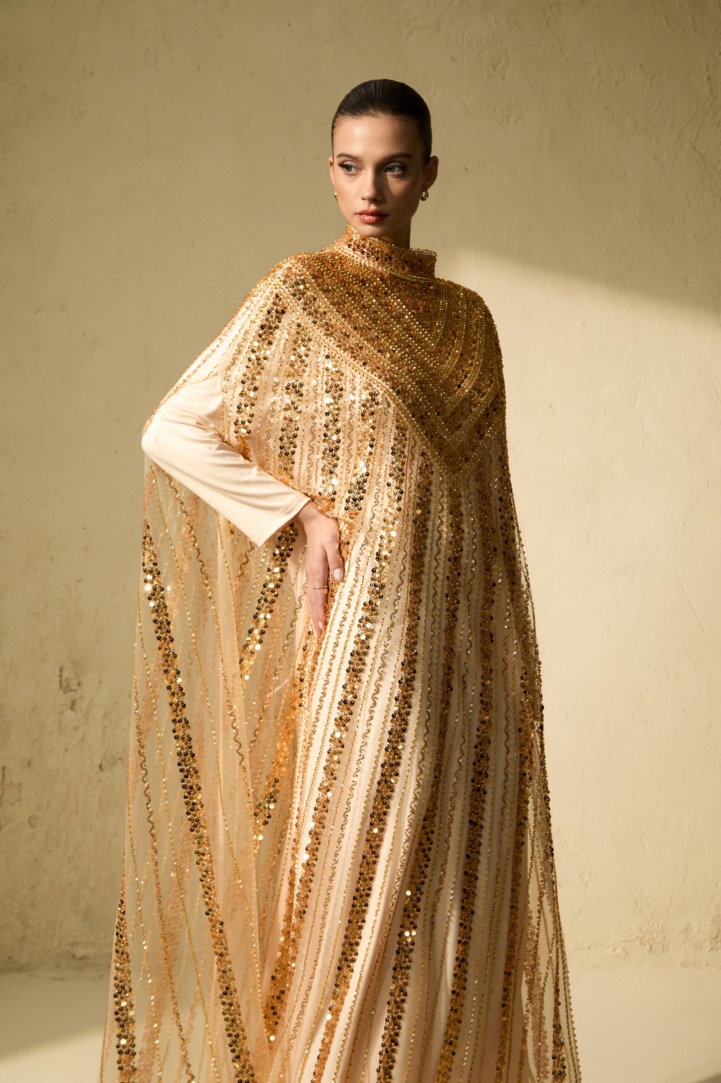 Luxury Gold Chevron Sequin Maxi Tulle Dress