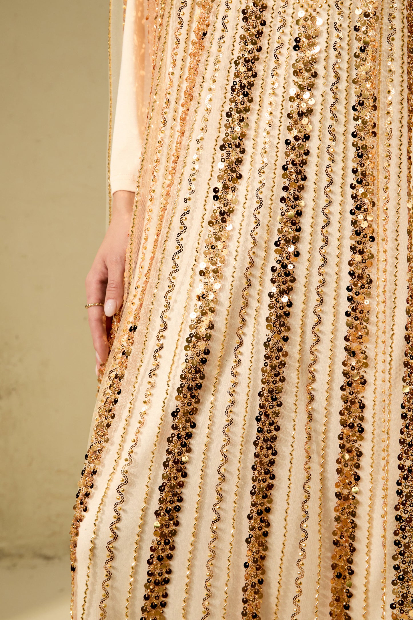 Luxury Gold Chevron Sequin Maxi Tulle Dress