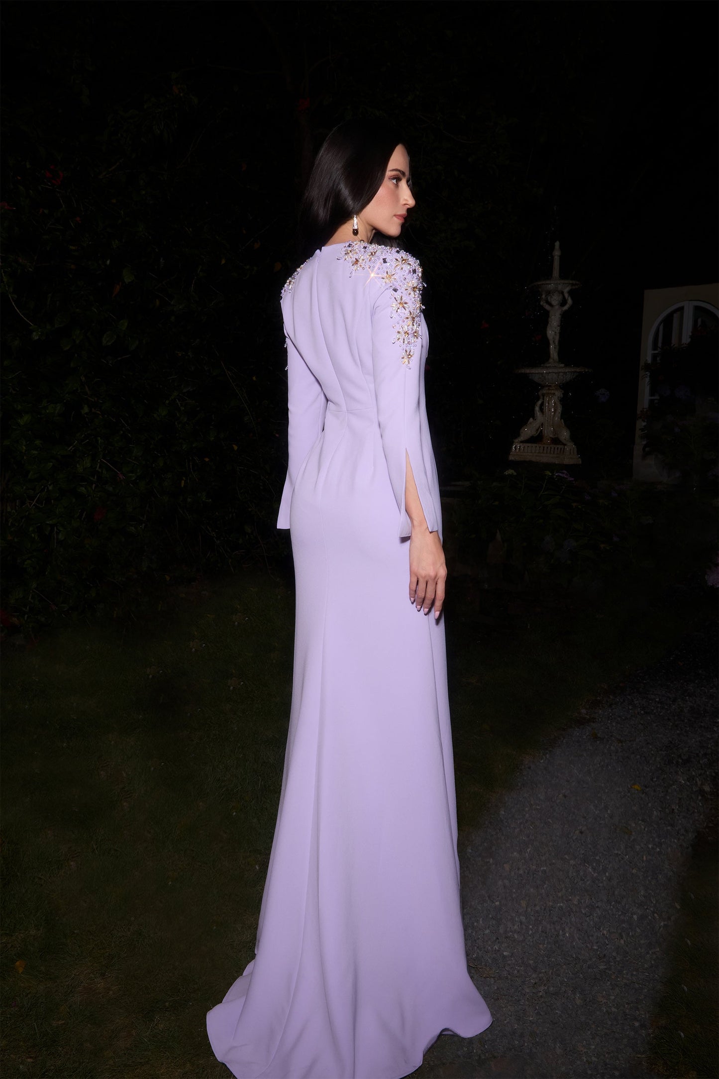 Taylor Purple Embellished V Neck Maxi Gown