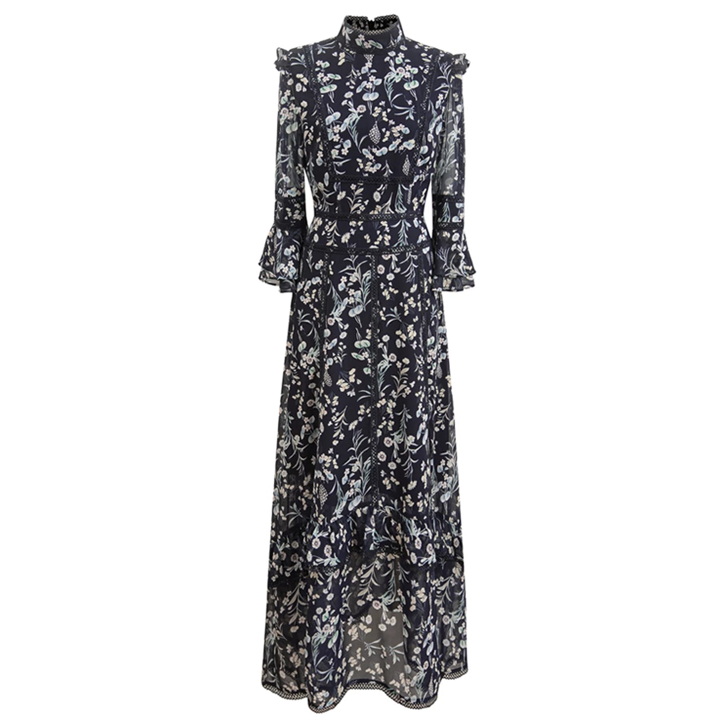 Mulberry Silk Long Dress with Lace Detailing