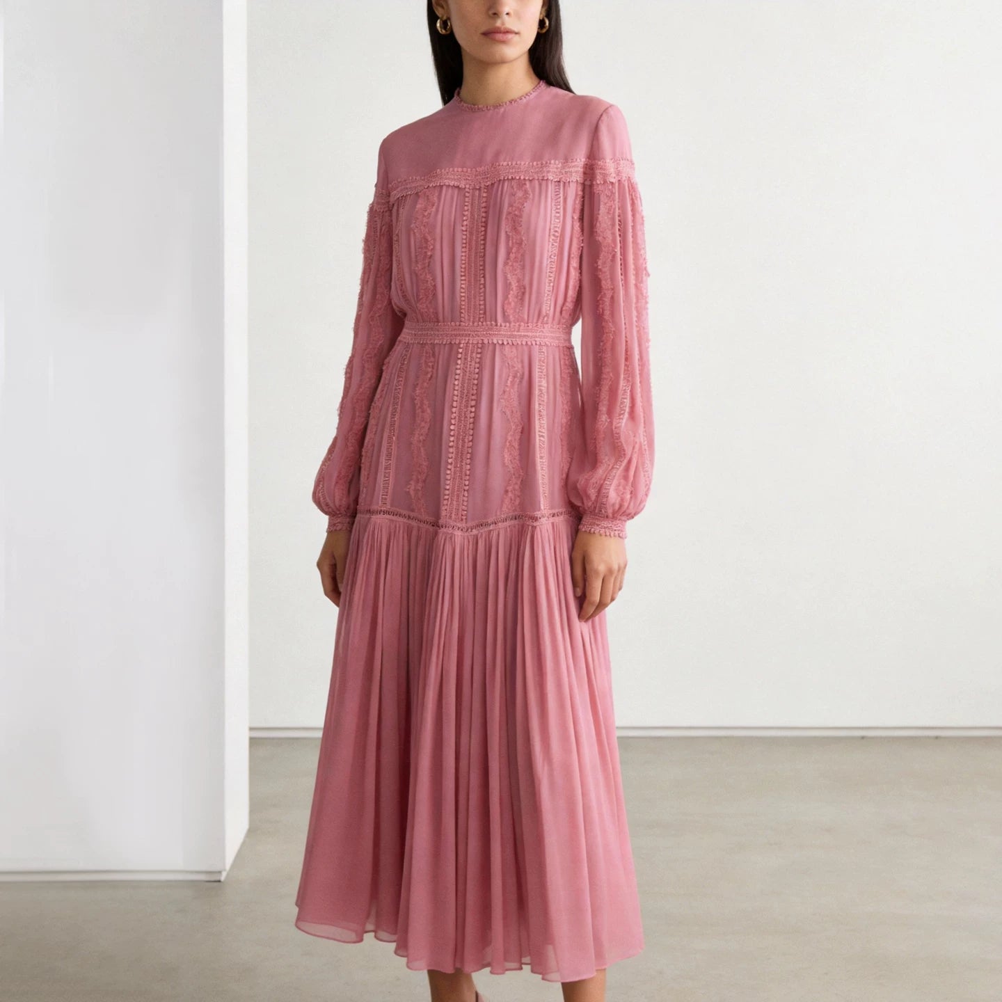 Lace Patchwork Dress - Blush Tone, Elegant Fit