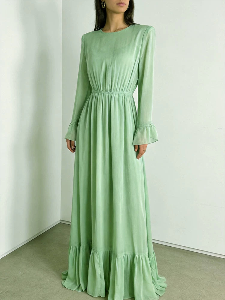 Viscose Faux Two-Piece Mint Green Dress