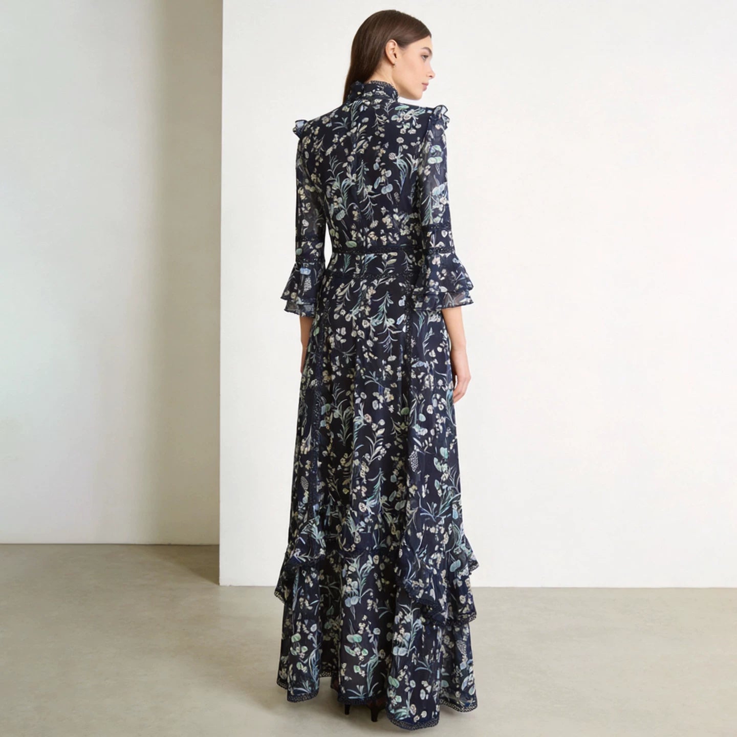 Mulberry Silk Long Dress with Lace Detailing