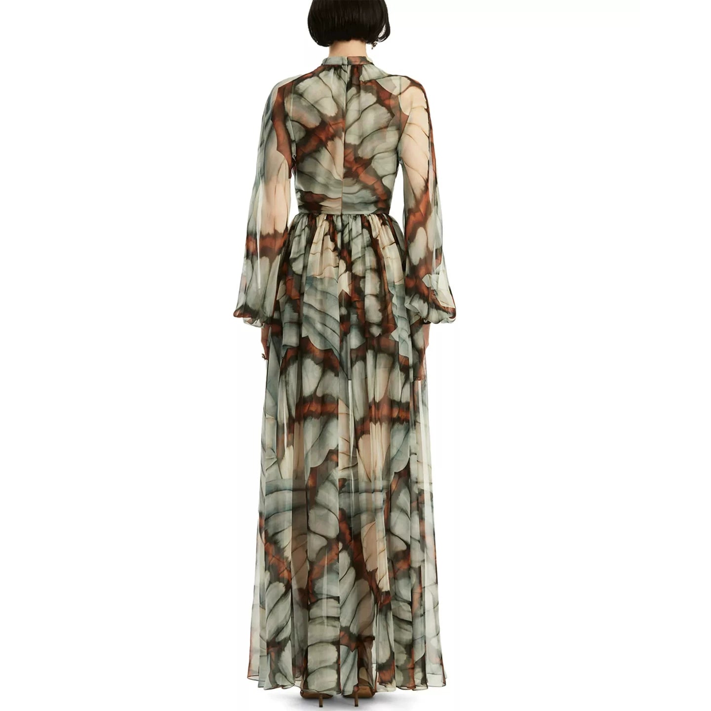 Polyester Long Dress with Stand Collar and Print