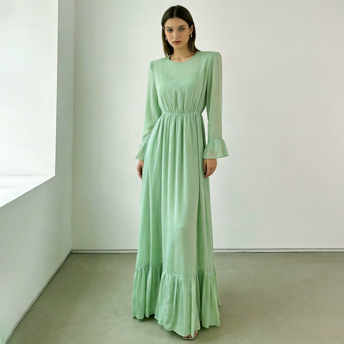 Viscose Faux Two-Piece Mint Green Dress