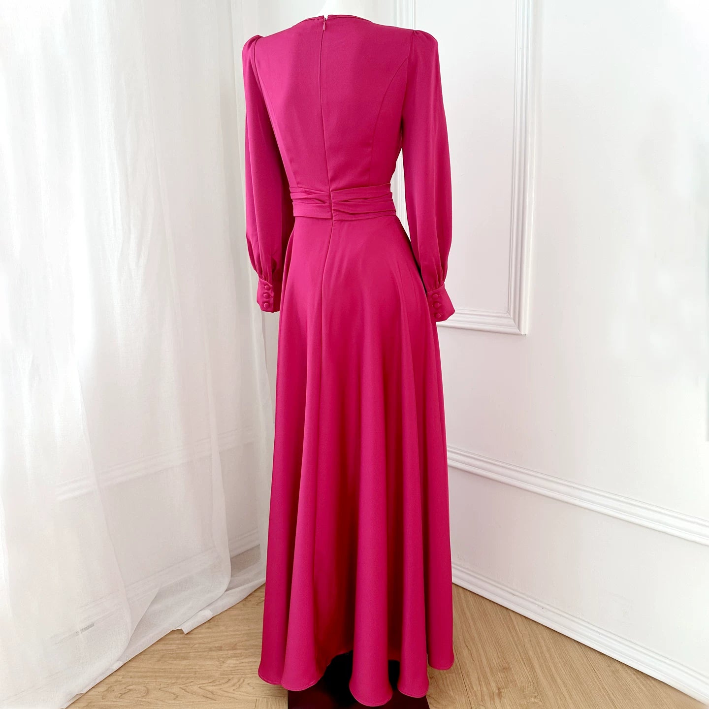 Polyester Satin Evening Dress - Magenta
