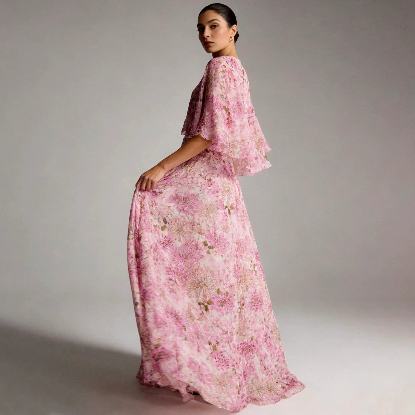 Polyester Cape Print Maxi Dress