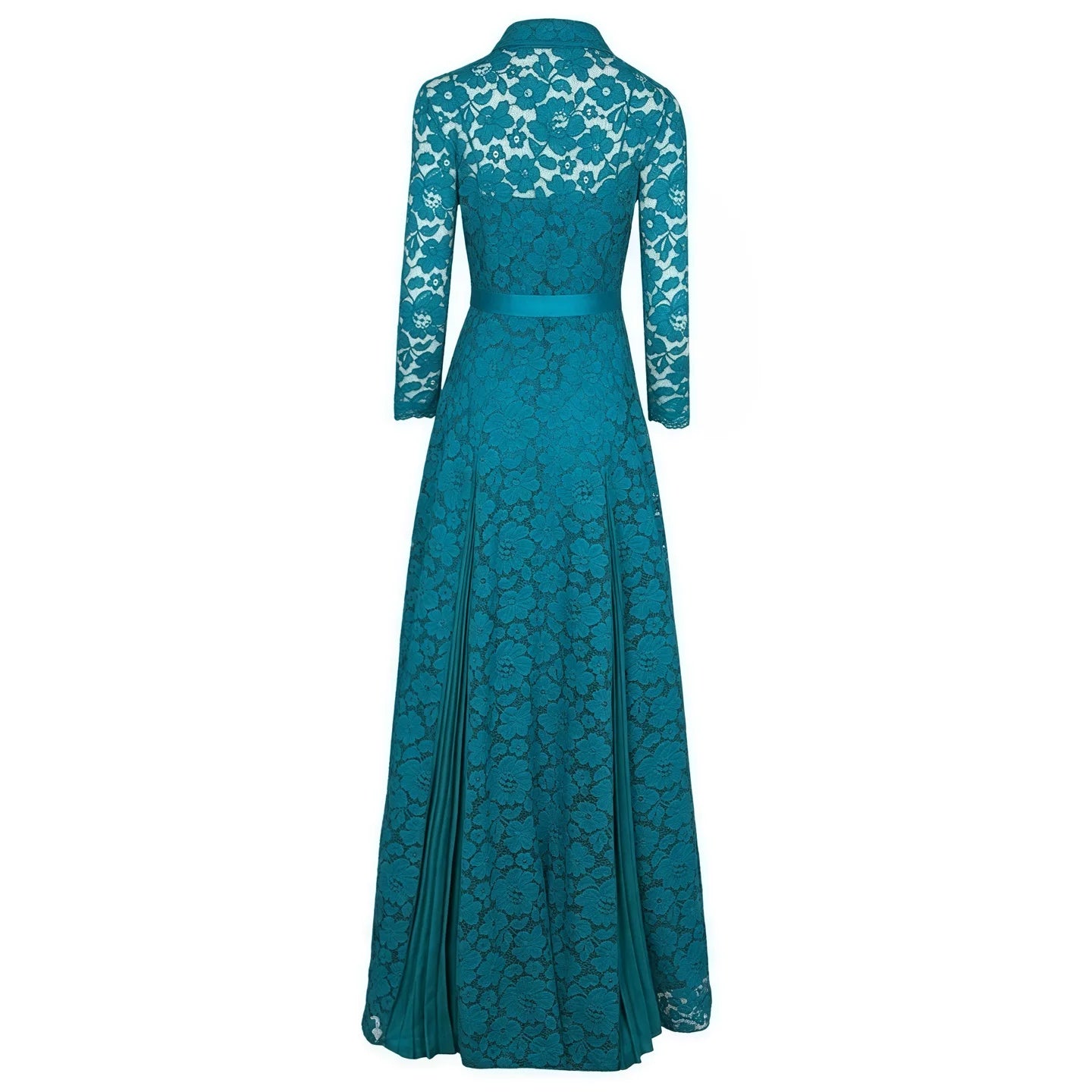 فستان دانتيل بتصميم قطعتين وهمي مع تنورة مطوية ورباط خصر