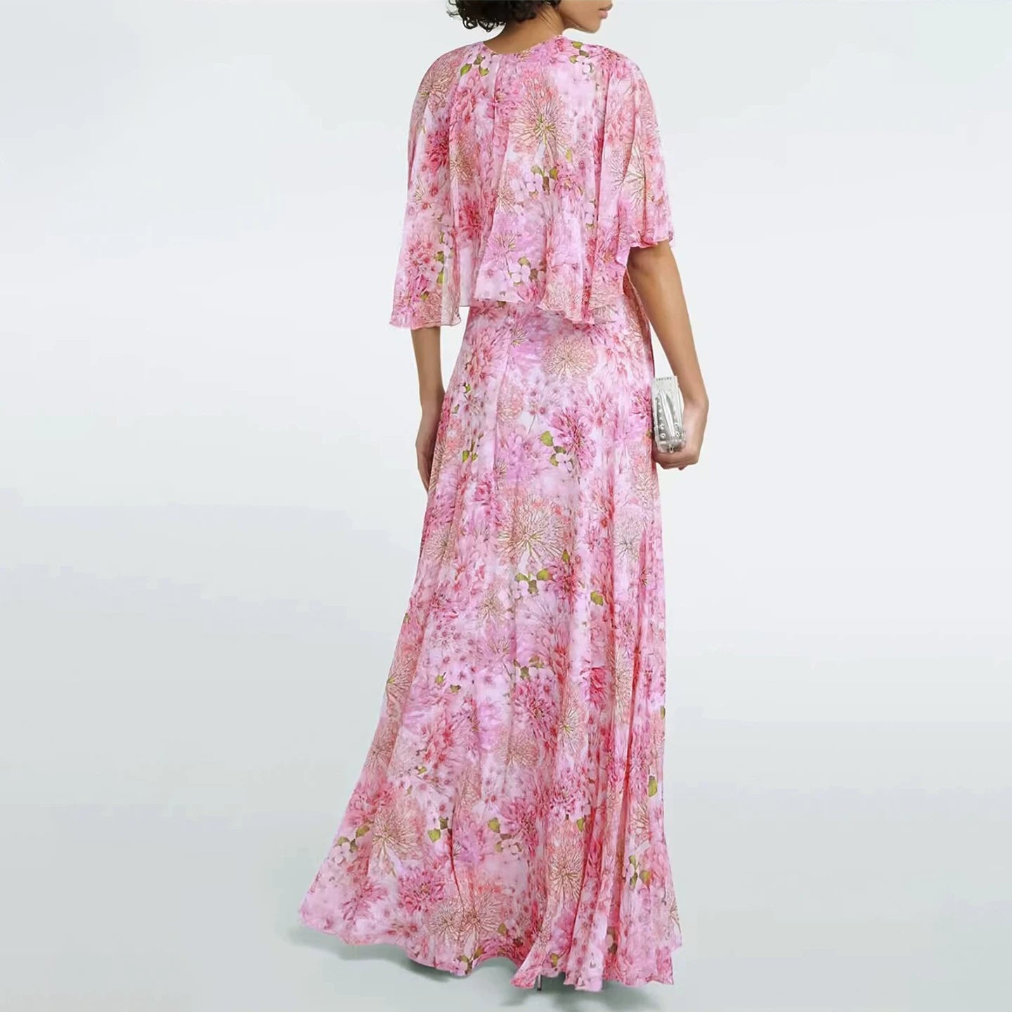 Polyester Cape Print Maxi Dress