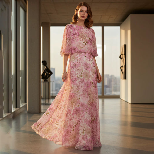 Polyester Cape Print Maxi Dress