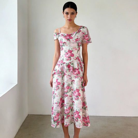 Polyester Asymmetrical Ruffled Spaghetti Strap Dress