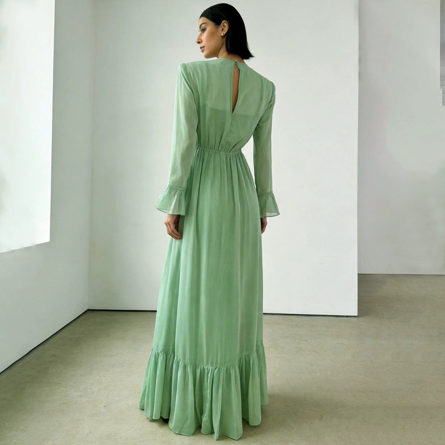 Viscose Faux Two-Piece Mint Green Dress