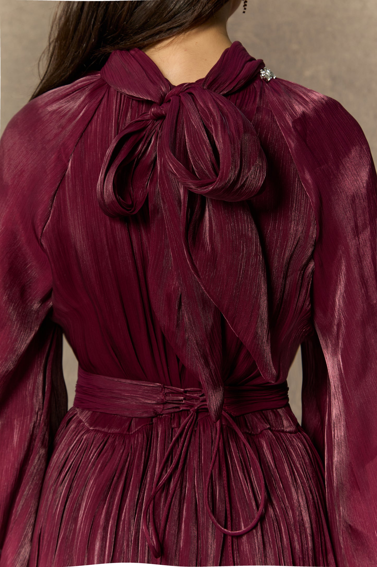 Polished Burgundy Pearl Collared Maxi Dress