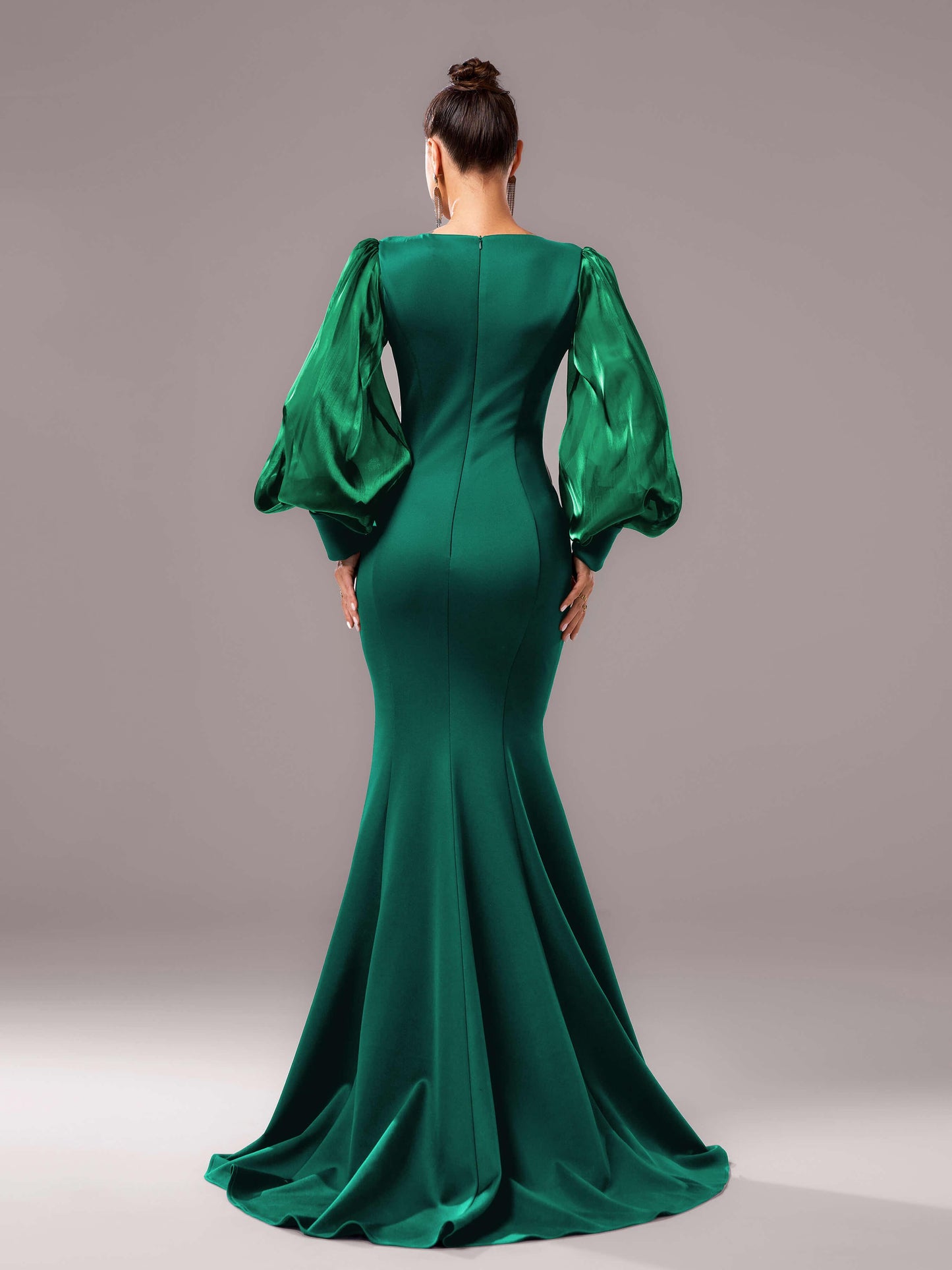 Silky Embroidered Floor-Length Dress - Puff Sleeve