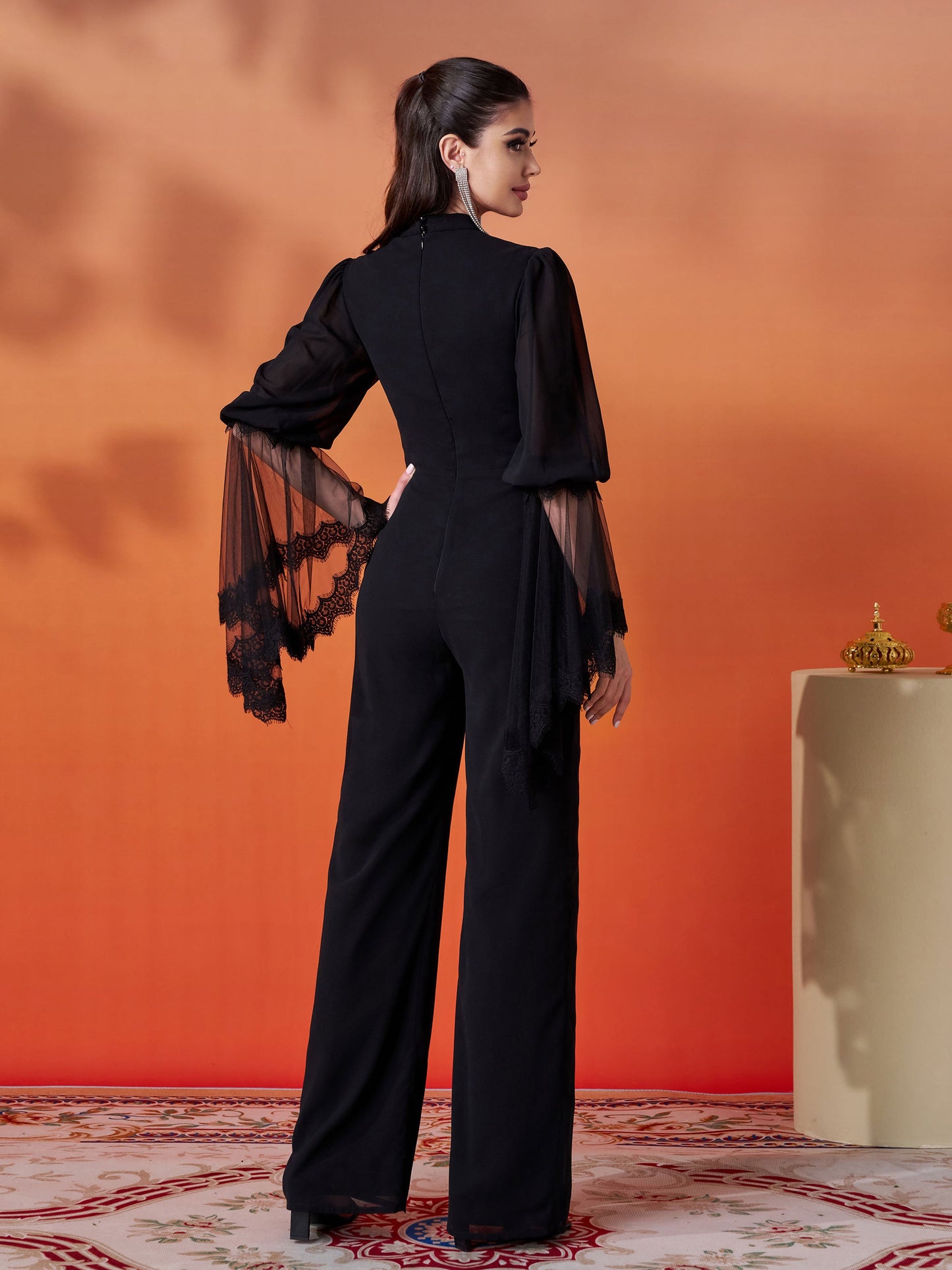 Wrinkle-Free Jumpsuit with Cutout Bell Sleeves