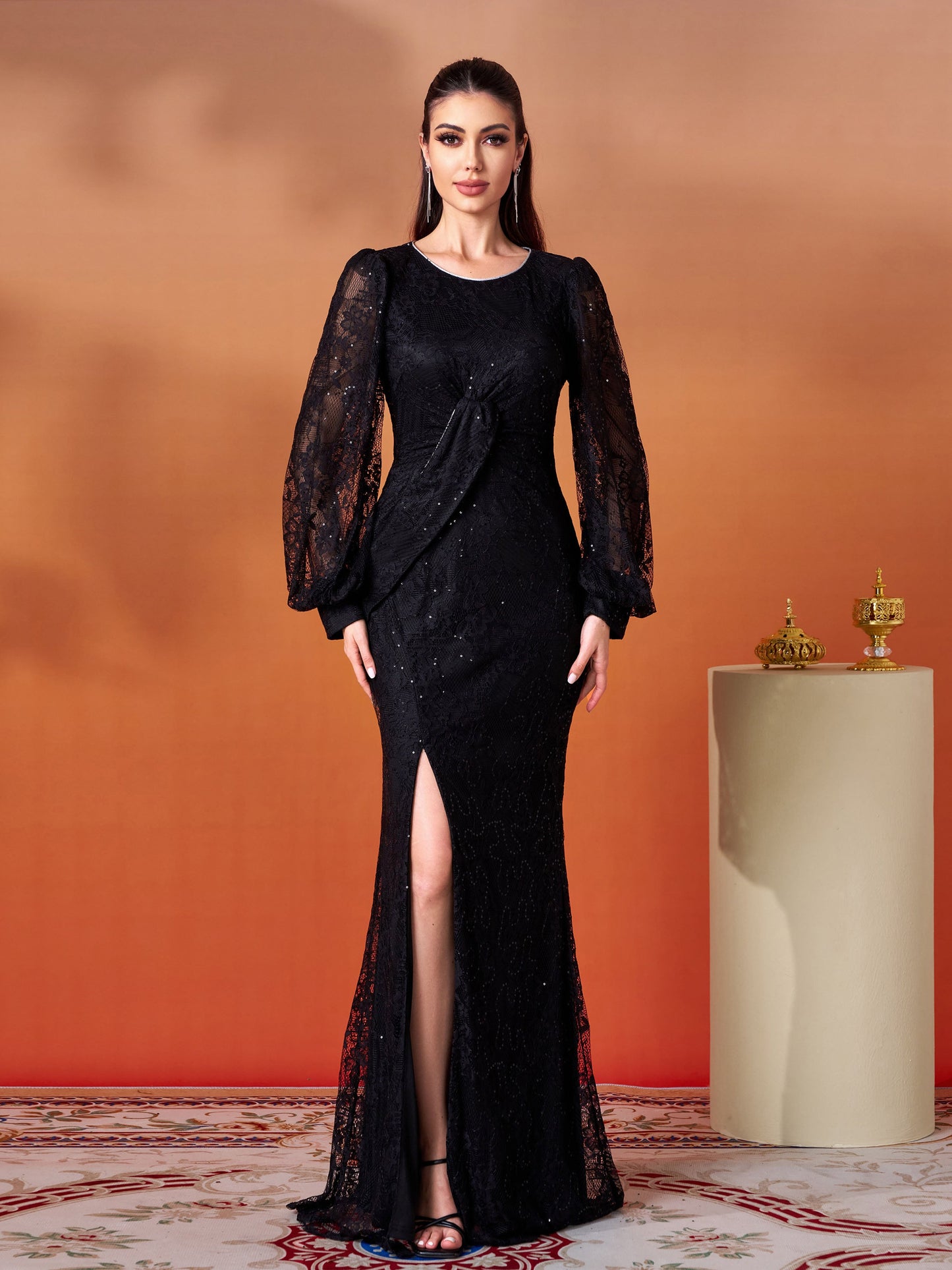 Soft-Touch Lace Prom Dress - Elegant Split Long Sleeve