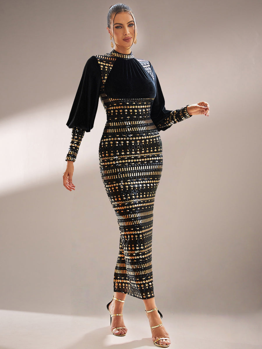 Modern Blend Vintage Prom Dress - Sequin Bishop Sleeve