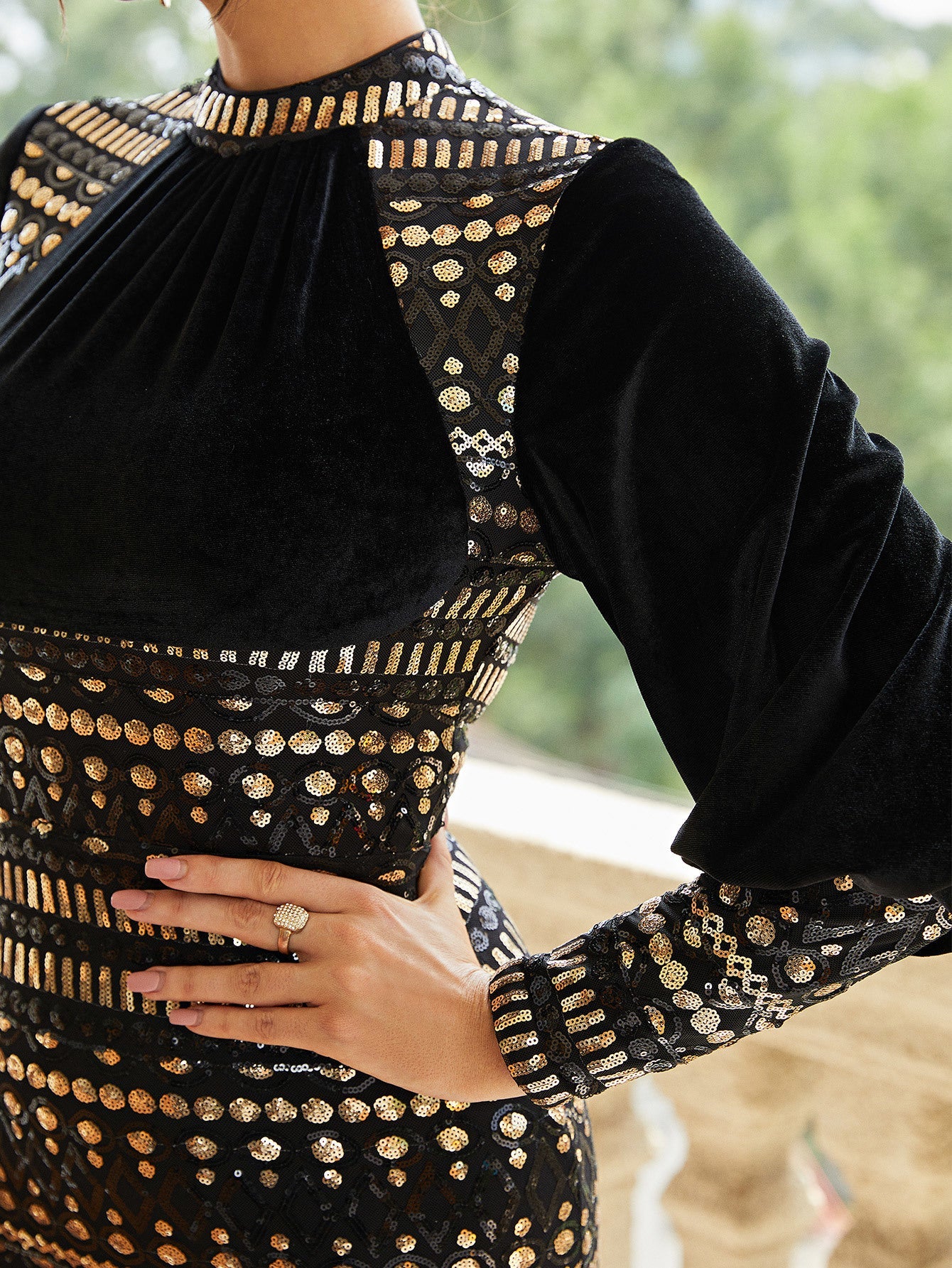 Modern Blend Vintage Prom Dress - Sequin Bishop Sleeve