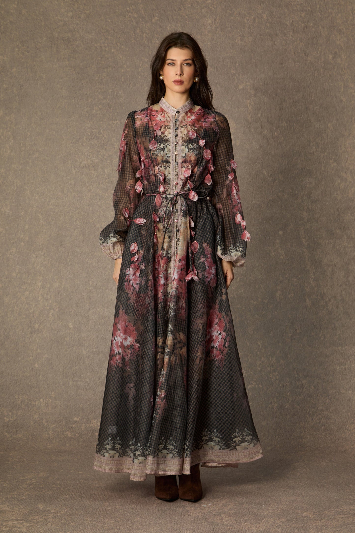 Emma Black Floral Applique Maxi Dress with Poise
