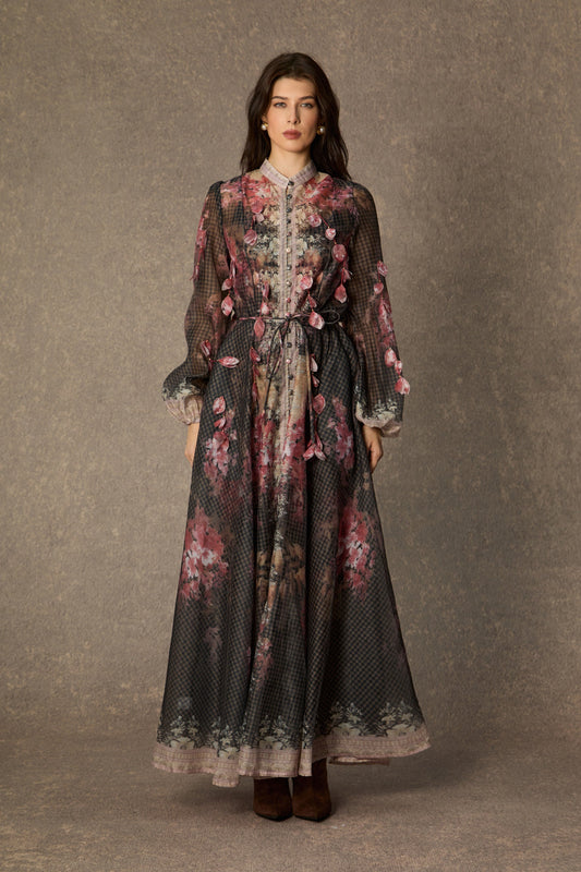 Emma Black Floral Applique Maxi Dress with Poise