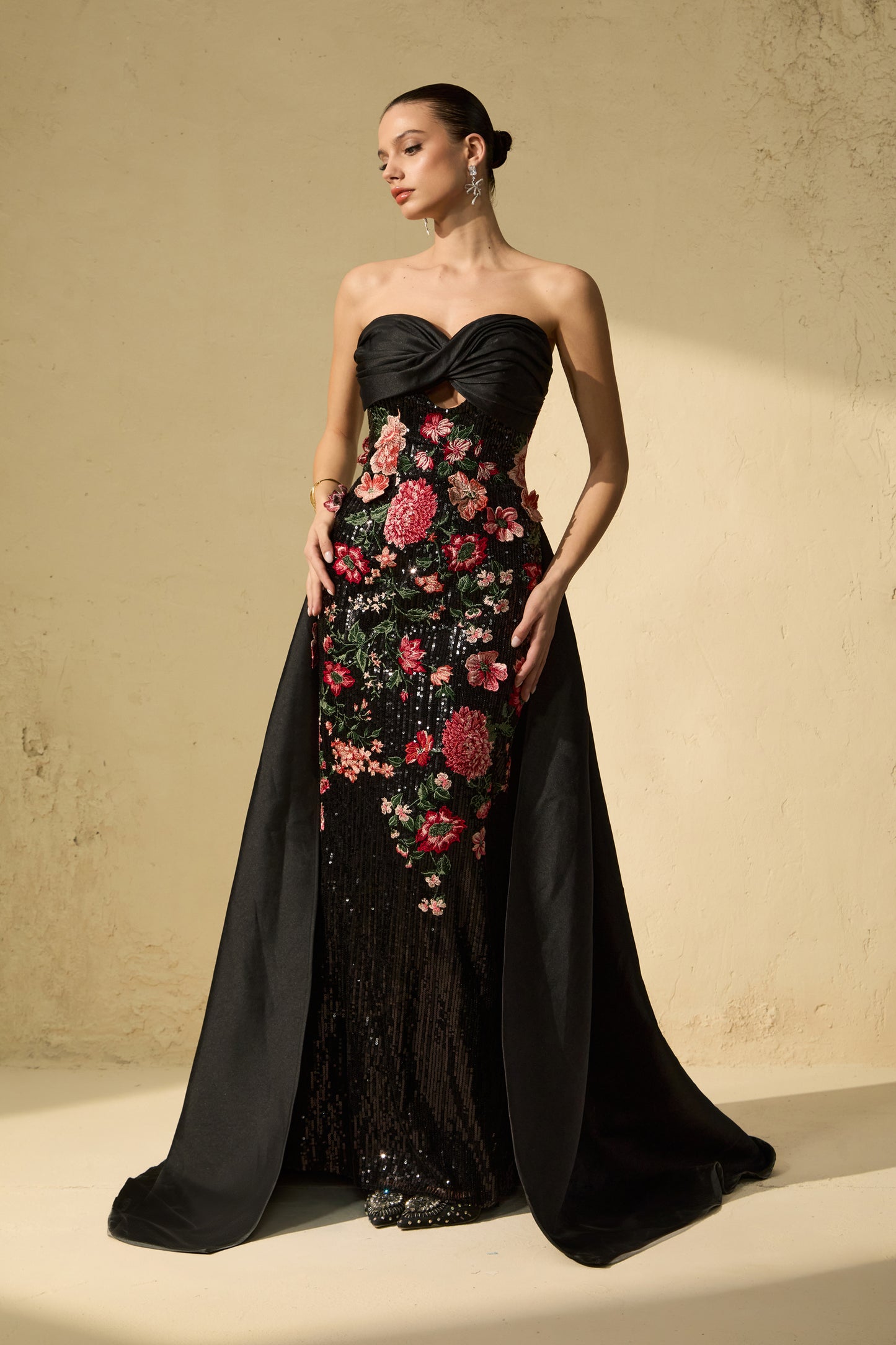 Sophisticated Black Floral Embroidered Maxi Dress