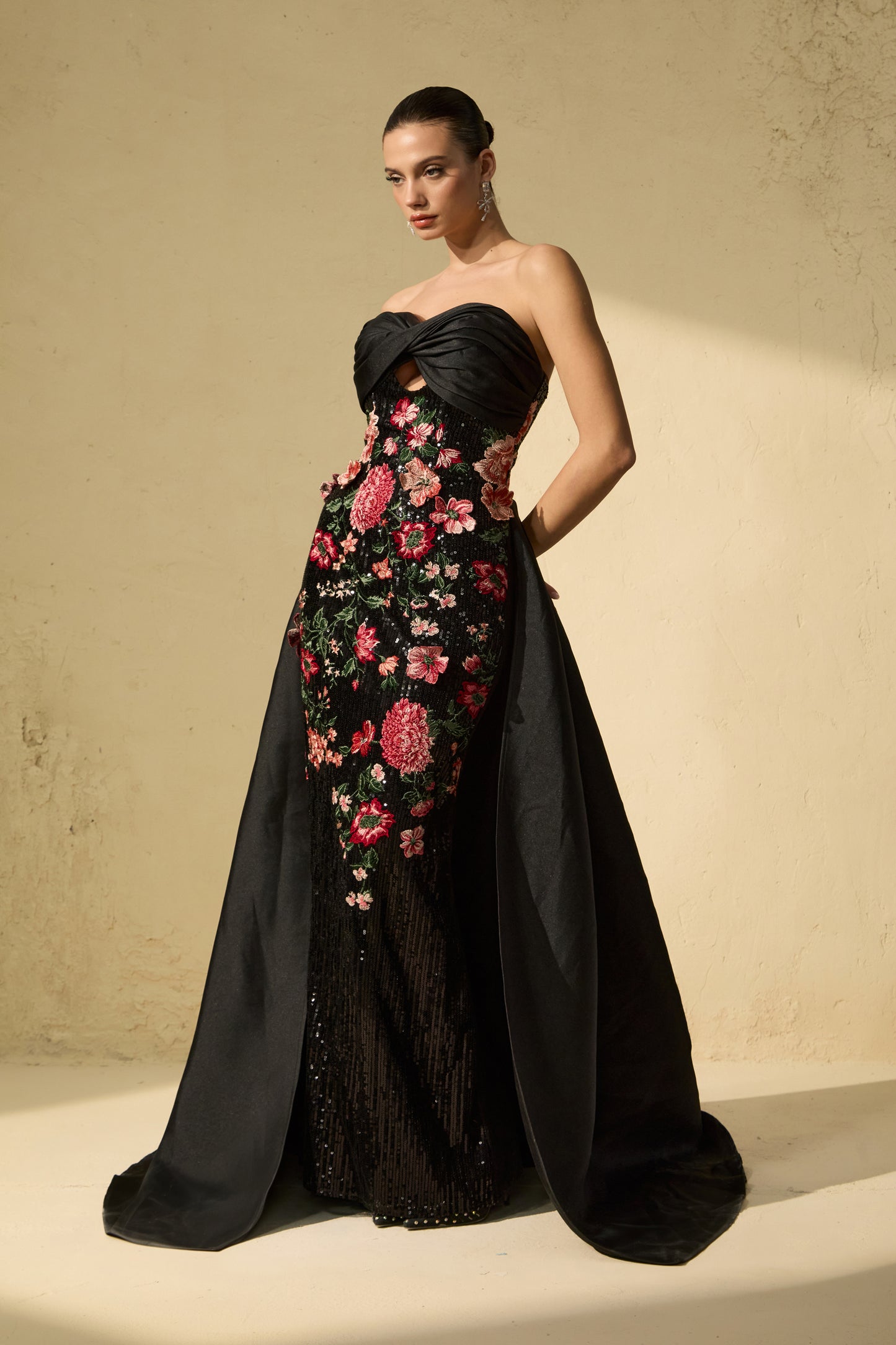 Sophisticated Black Floral Embroidered Maxi Dress