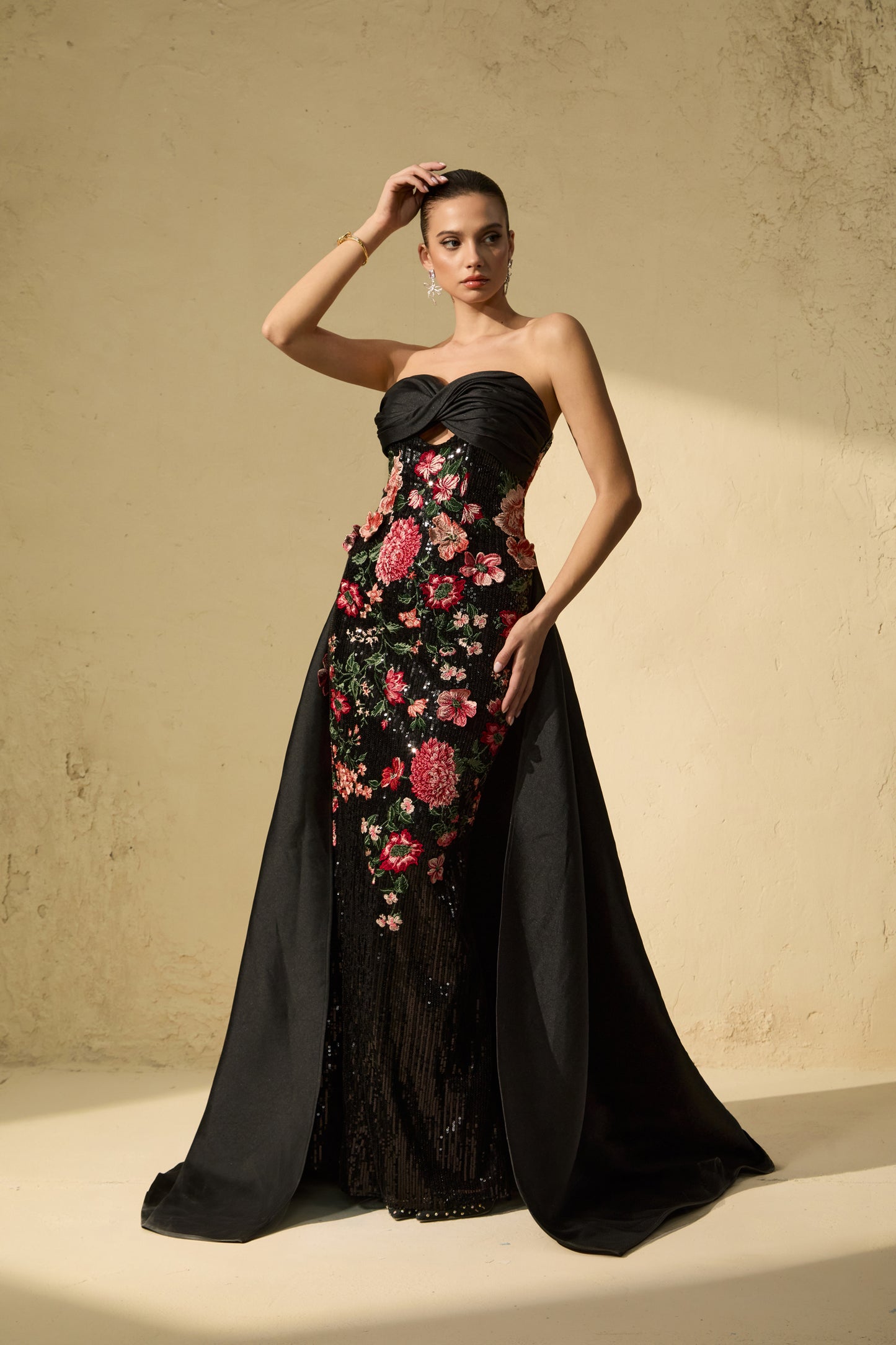 Sophisticated Black Floral Embroidered Maxi Dress